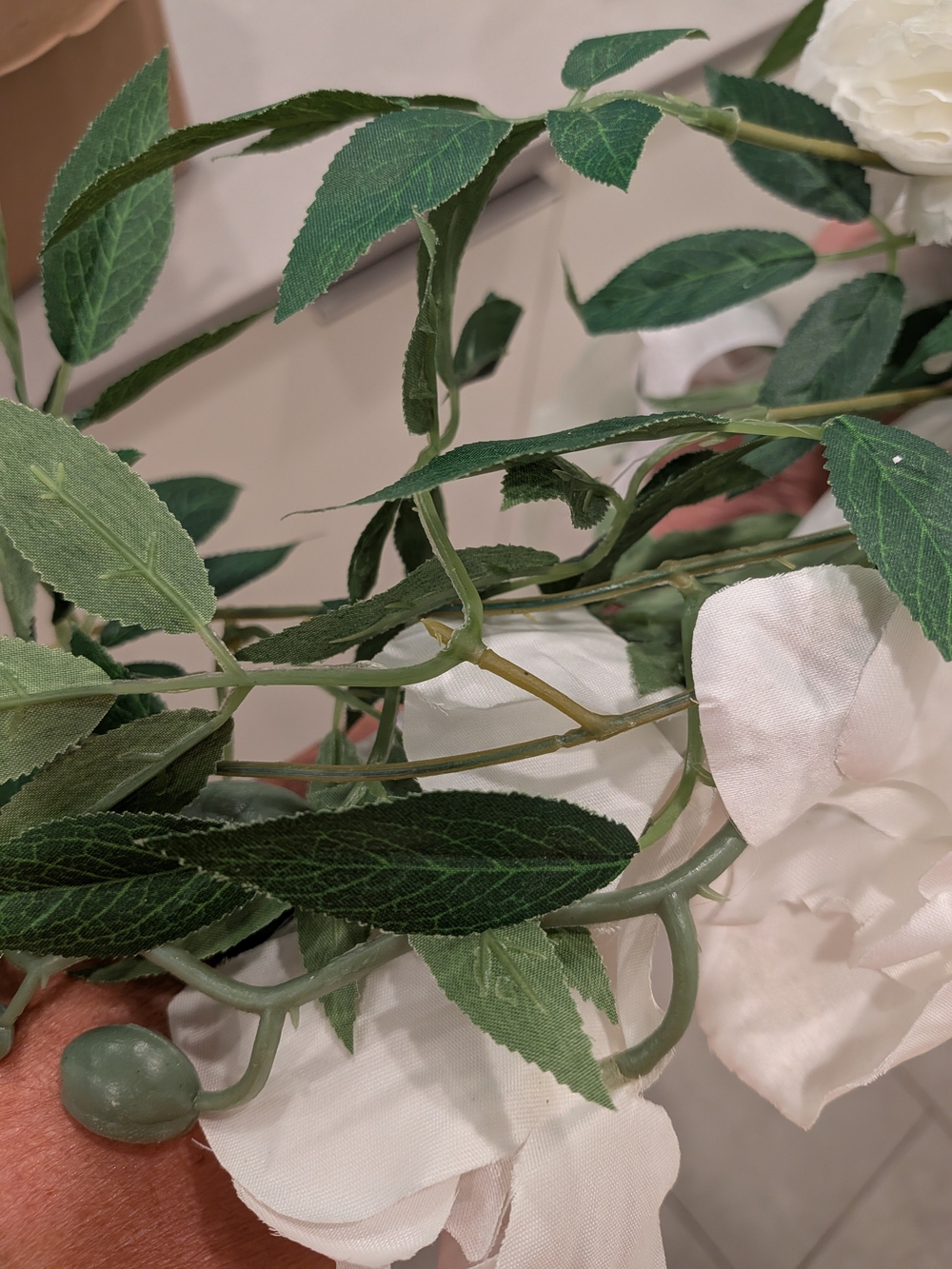 Bridal White Cascading Faux Bouquet with Greenery - Picture 8 of 13
